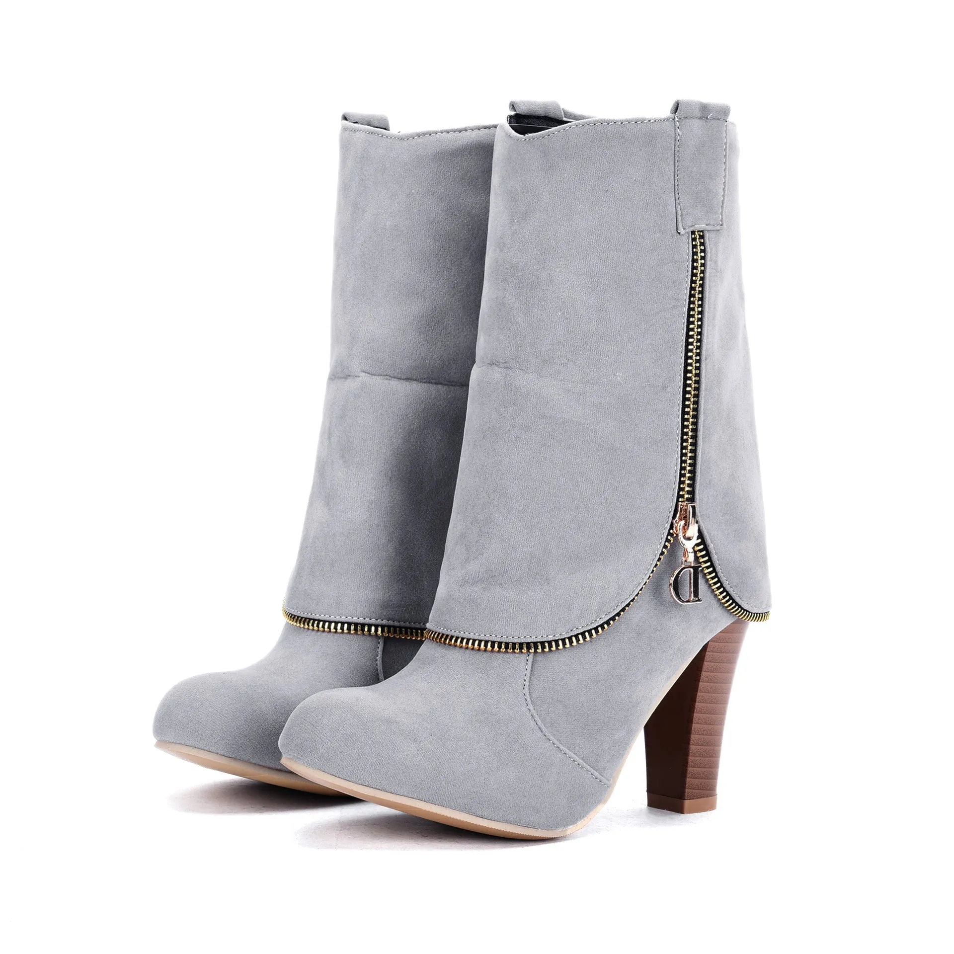Suede High Heel side zip Martin Boots