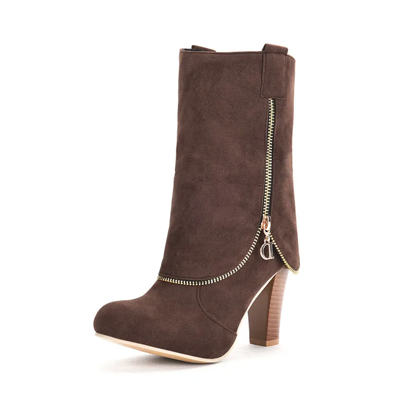 Suede High Heel side zip Martin Boots