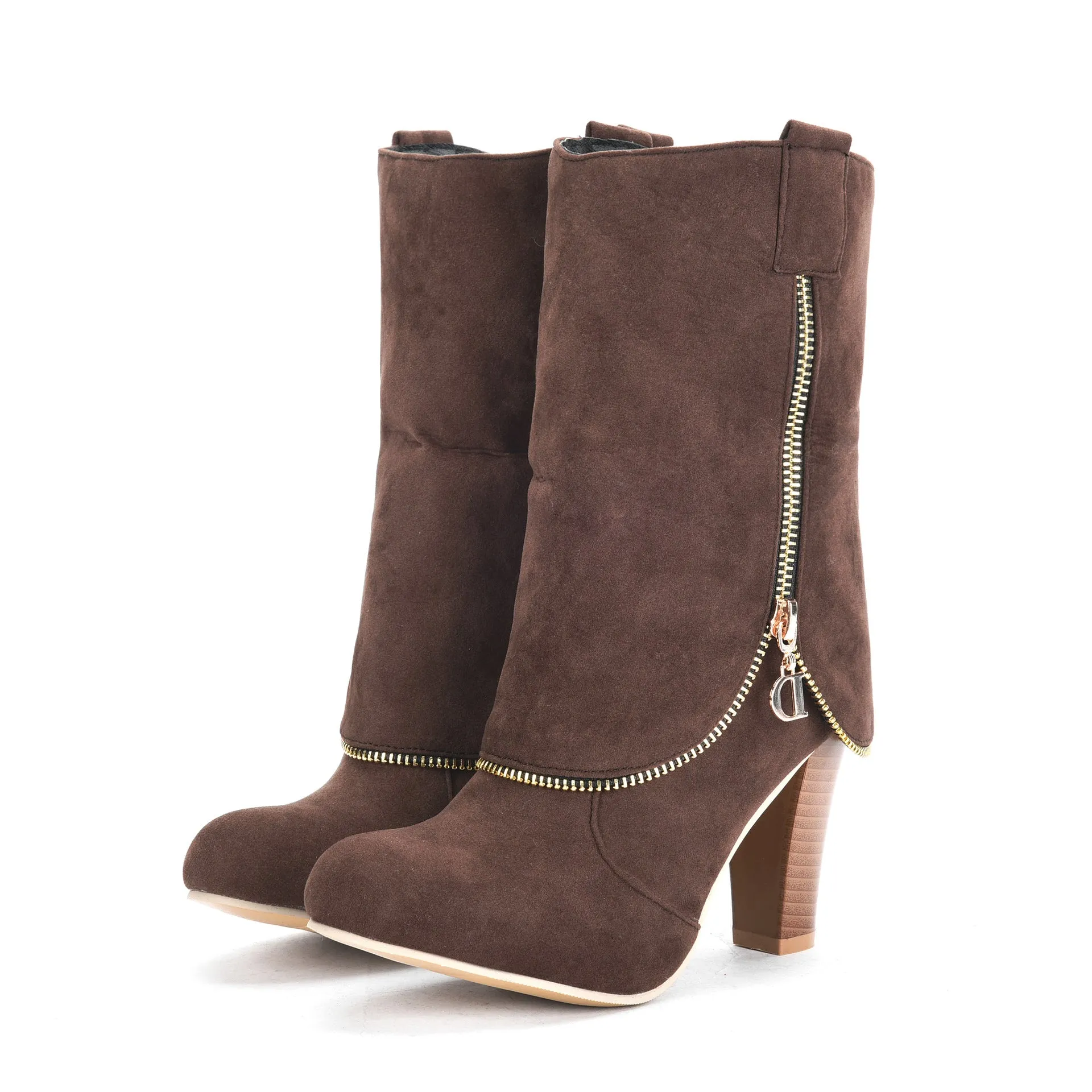 Suede High Heel side zip Martin Boots