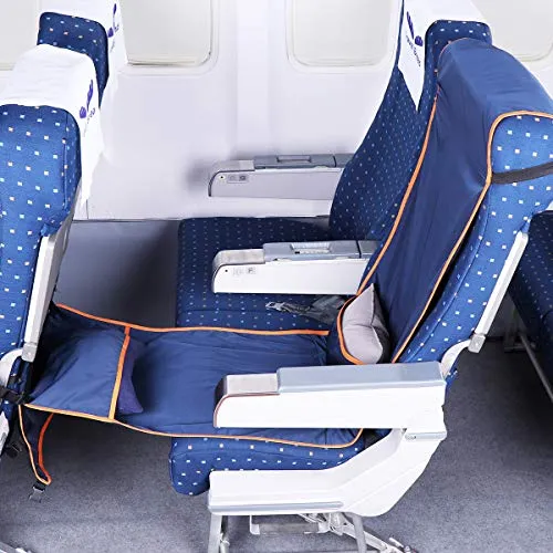 Travel Bread Airplane Footrest Hammock, Portable Travel Foot Rest with Inflatable Pillows, Adjustable Height Flight Carry-On Footrest Provides Relaxation and Comfort for Airplane, Train, Bus (Blue)