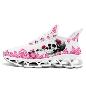 Unique Gift,Personalized Gothic Fashion Sneakers, Custom Skull with Rose Shoes, Breathable Cloud Sneakers for Men and Women