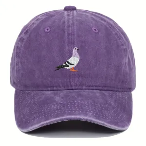 Vintage Style Embroidered Pigeon Baseball Cap - Soft Cotton, Adjustable Washed Denim, Classic Fit, One-Size-Fits-Most Design, Perfect for Casual Outdoor Activities - Unique Gift Idea for Men and Women