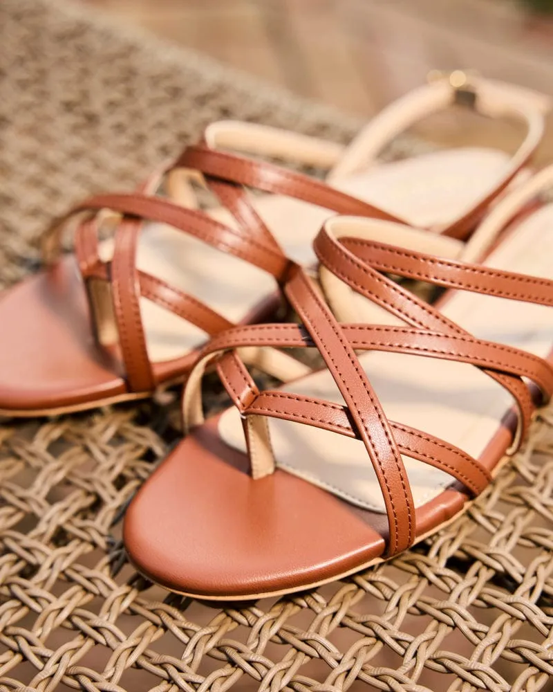 Vizzavona Vegan Recycled Grain Strappy Sandals | Camel