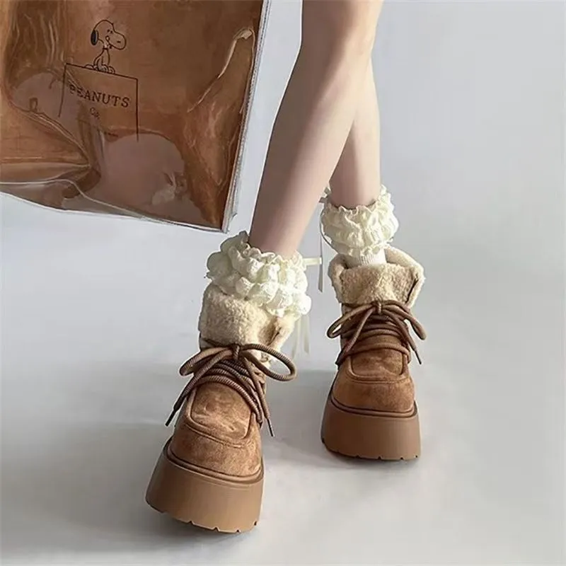 Warm Fleece-Lined Platform Suede Boots