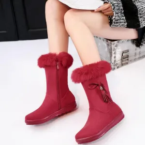 Winter Fur Flat Suede Mid Calf Boots