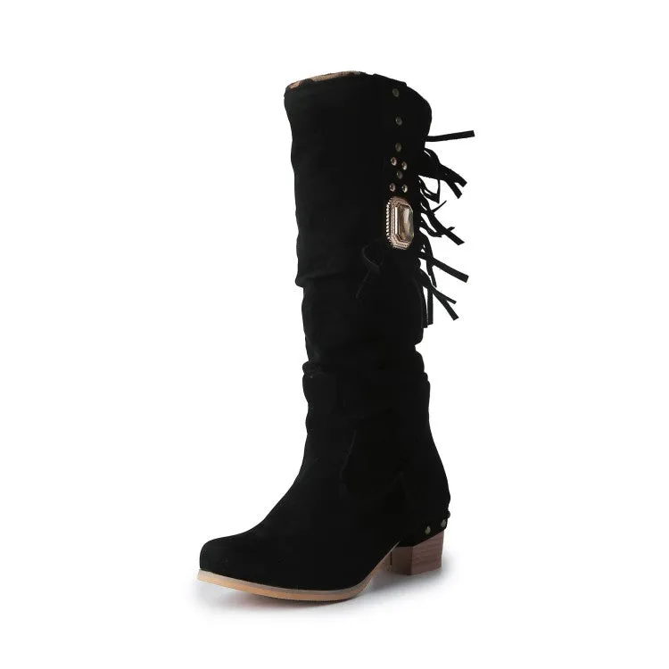 Women's Rhinestore Tassel Knee High Boots