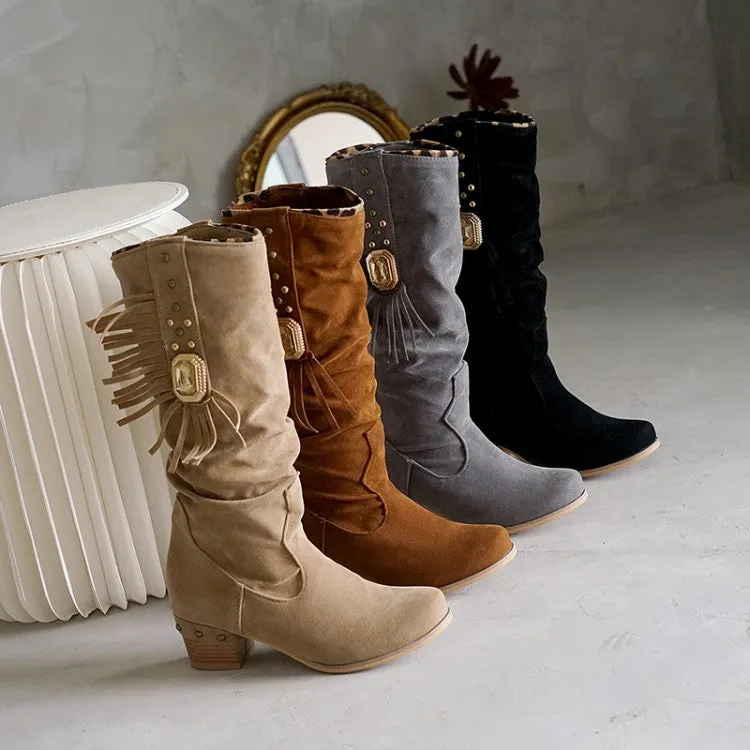 Women's Rhinestore Tassel Knee High Boots