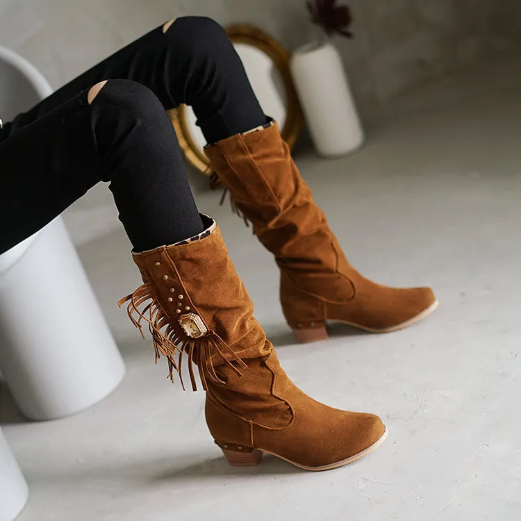 Women's Rhinestore Tassel Knee High Boots