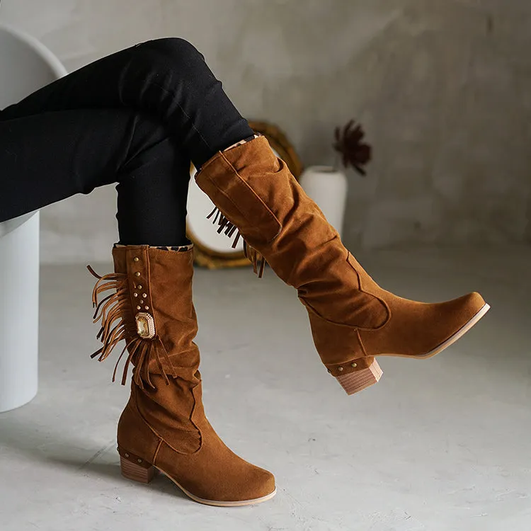 Women's Rhinestore Tassel Knee High Boots