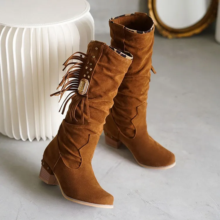 Women's Rhinestore Tassel Knee High Boots