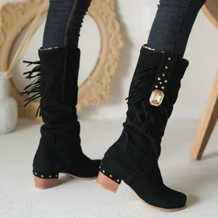 Women's Rhinestore Tassel Knee High Boots