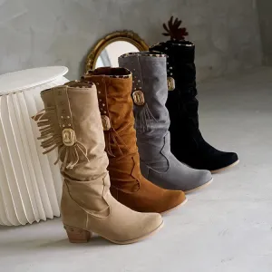 Women's Rhinestore Tassel Knee High Boots
