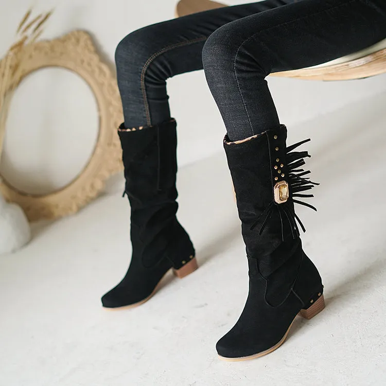 Women's Rhinestore Tassel Knee High Boots