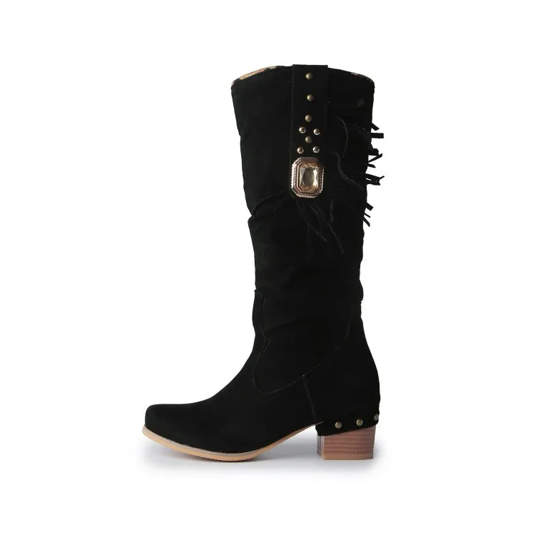 Women's Rhinestore Tassel Knee High Boots