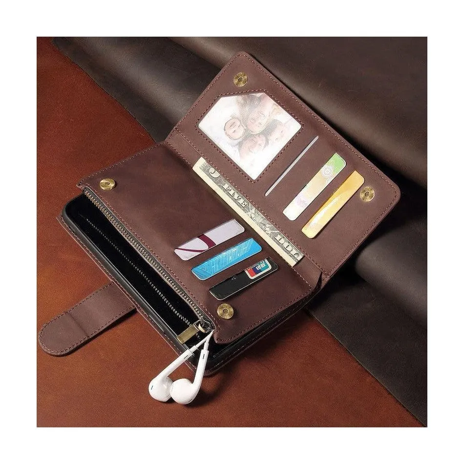 Zipper Wallet Mobile Phone Case for iPhone 12 Pro with Wrist Strap Black